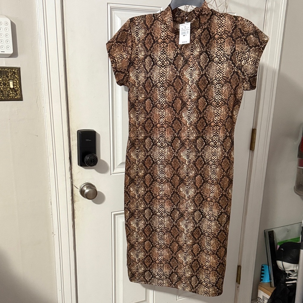 Ashley Stewart Brown Snake Print Mini Dress
